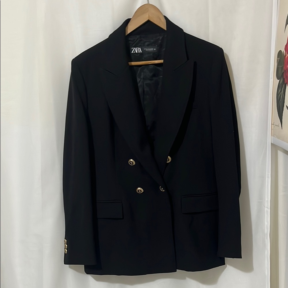 Zara Black Blazer with Gold Buttons- used
